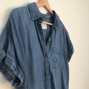 Denim button down with cropped sleeves